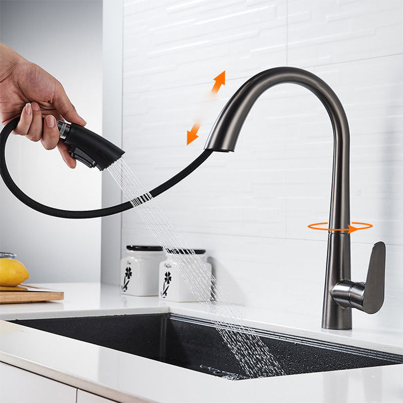 Modern 1-Handle Faucet Pull down Stainless Steel Standard Kitchen Faucet Clearhalo 'Home Improvement' 'home_improvement' 'home_improvement_kitchen_faucets' 'Kitchen Faucets' 'Kitchen Remodel & Kitchen Fixtures' 'Kitchen Sinks & Faucet Components' 'kitchen_faucets' 6380916