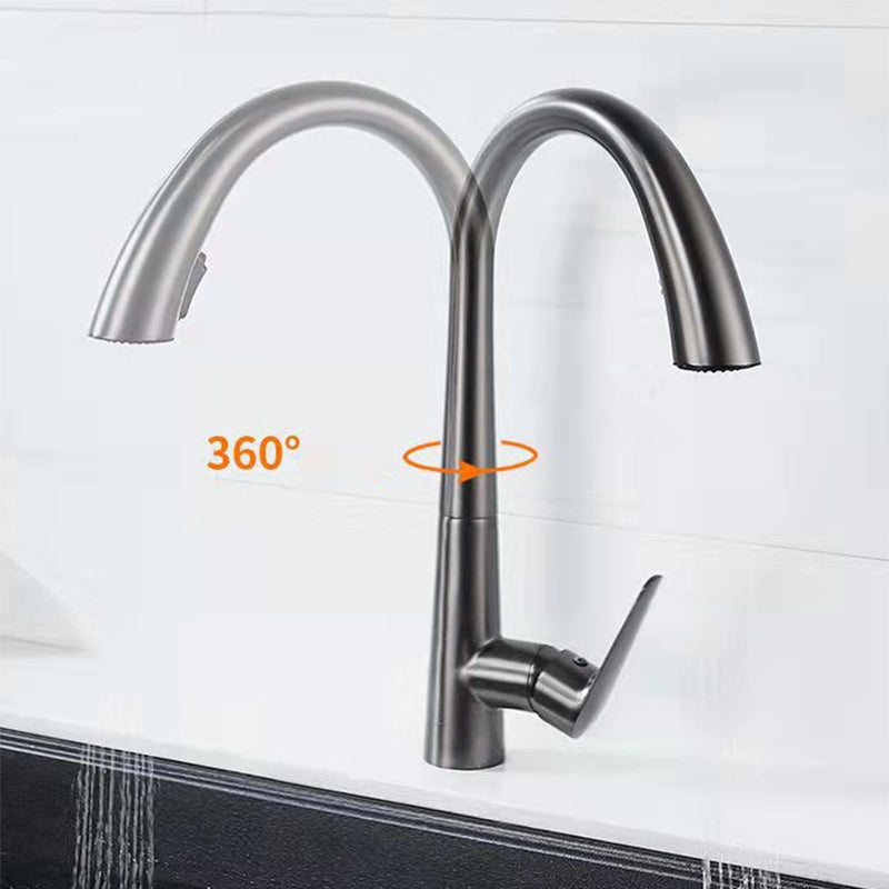 Modern 1-Handle Faucet Pull down Stainless Steel Standard Kitchen Faucet Clearhalo 'Home Improvement' 'home_improvement' 'home_improvement_kitchen_faucets' 'Kitchen Faucets' 'Kitchen Remodel & Kitchen Fixtures' 'Kitchen Sinks & Faucet Components' 'kitchen_faucets' 6380922