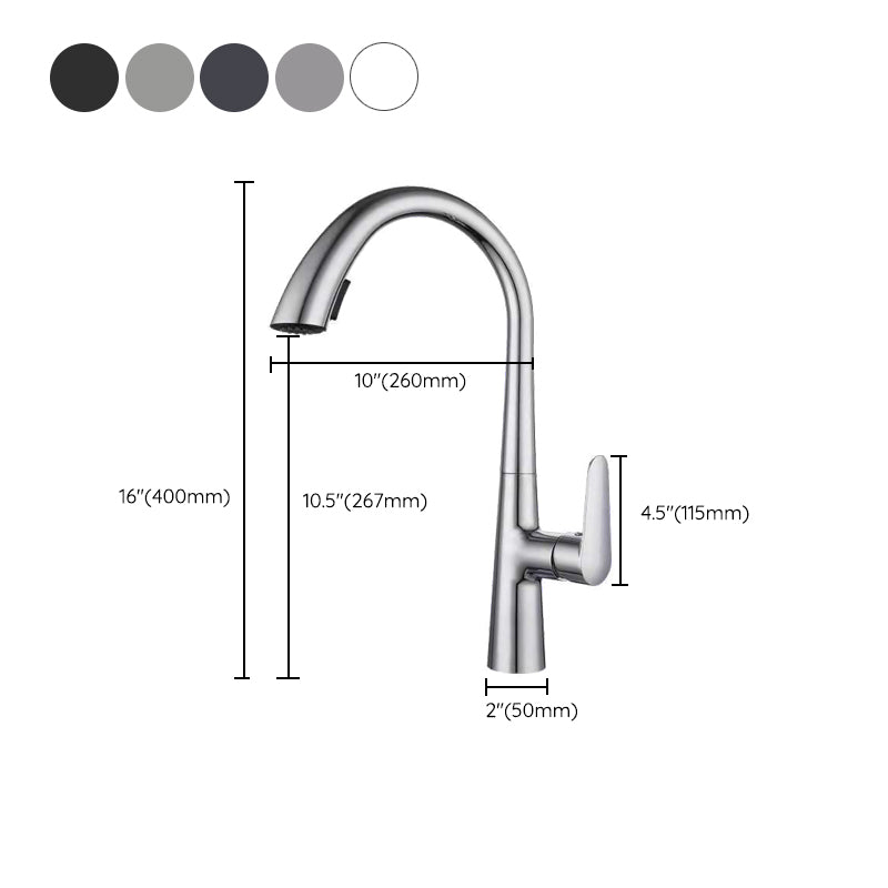 Modern 1-Handle Faucet Pull down Stainless Steel Standard Kitchen Faucet Clearhalo 'Home Improvement' 'home_improvement' 'home_improvement_kitchen_faucets' 'Kitchen Faucets' 'Kitchen Remodel & Kitchen Fixtures' 'Kitchen Sinks & Faucet Components' 'kitchen_faucets' 6380927