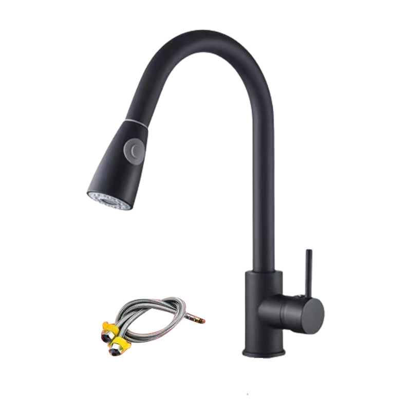 Modern 1-Handle Faucet Stainless Steel Pull down Standard Kitchen Faucet Black Clearhalo 'Home Improvement' 'home_improvement' 'home_improvement_kitchen_faucets' 'Kitchen Faucets' 'Kitchen Remodel & Kitchen Fixtures' 'Kitchen Sinks & Faucet Components' 'kitchen_faucets' 6380948