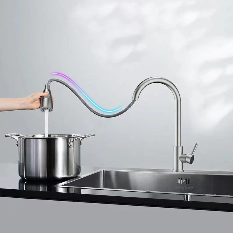 Modern 1-Handle Faucet Stainless Steel Pull down Standard Kitchen Faucet Clearhalo 'Home Improvement' 'home_improvement' 'home_improvement_kitchen_faucets' 'Kitchen Faucets' 'Kitchen Remodel & Kitchen Fixtures' 'Kitchen Sinks & Faucet Components' 'kitchen_faucets' 6380952
