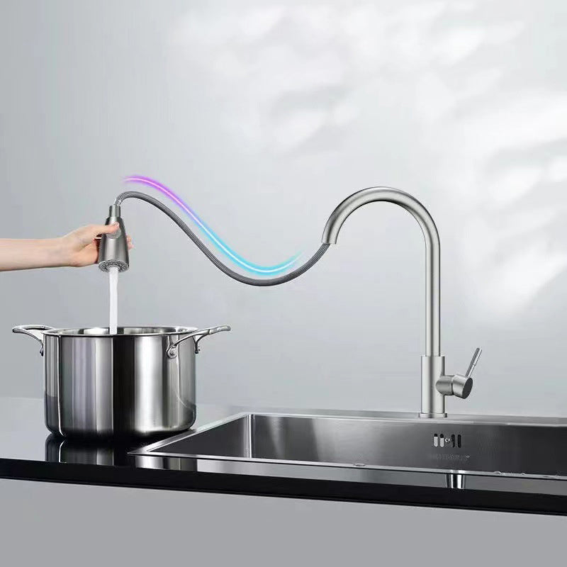 Modern 1-Handle Faucet Stainless Steel Pull down Standard Kitchen Faucet Clearhalo 'Home Improvement' 'home_improvement' 'home_improvement_kitchen_faucets' 'Kitchen Faucets' 'Kitchen Remodel & Kitchen Fixtures' 'Kitchen Sinks & Faucet Components' 'kitchen_faucets' 6380952