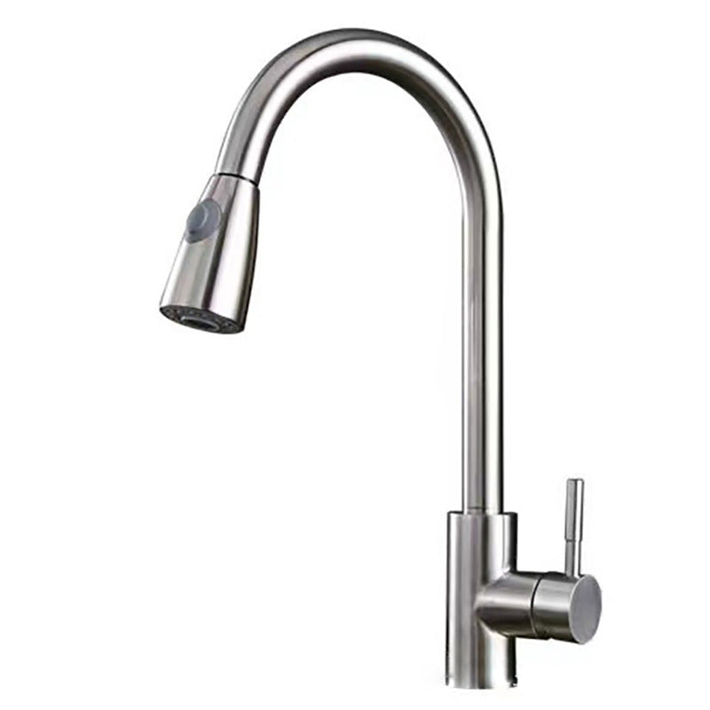 Modern 1-Handle Faucet Stainless Steel Pull down Standard Kitchen Faucet Silver Supply Line Not Included Clearhalo 'Home Improvement' 'home_improvement' 'home_improvement_kitchen_faucets' 'Kitchen Faucets' 'Kitchen Remodel & Kitchen Fixtures' 'Kitchen Sinks & Faucet Components' 'kitchen_faucets' 6380954