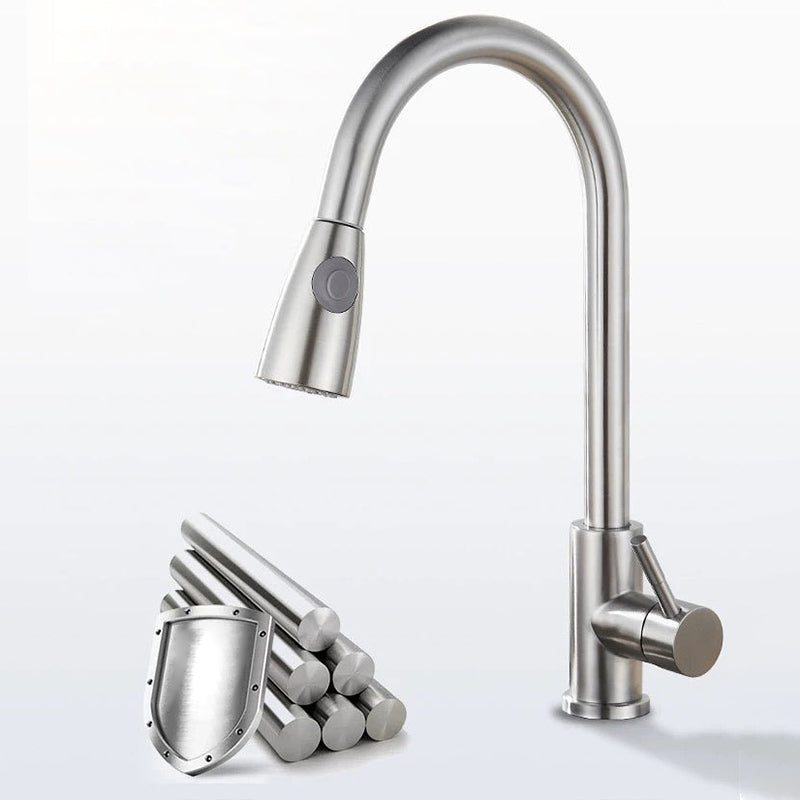 Modern 1-Handle Faucet Stainless Steel Pull down Standard Kitchen Faucet Clearhalo 'Home Improvement' 'home_improvement' 'home_improvement_kitchen_faucets' 'Kitchen Faucets' 'Kitchen Remodel & Kitchen Fixtures' 'Kitchen Sinks & Faucet Components' 'kitchen_faucets' 6380955
