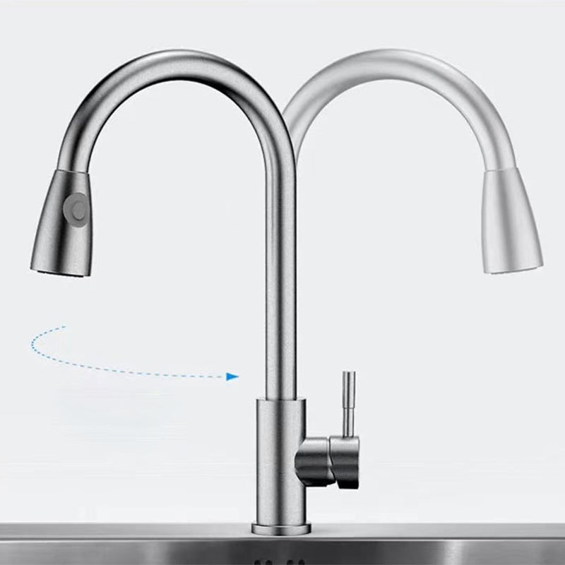 Modern 1-Handle Faucet Stainless Steel Pull down Standard Kitchen Faucet Clearhalo 'Home Improvement' 'home_improvement' 'home_improvement_kitchen_faucets' 'Kitchen Faucets' 'Kitchen Remodel & Kitchen Fixtures' 'Kitchen Sinks & Faucet Components' 'kitchen_faucets' 6380957