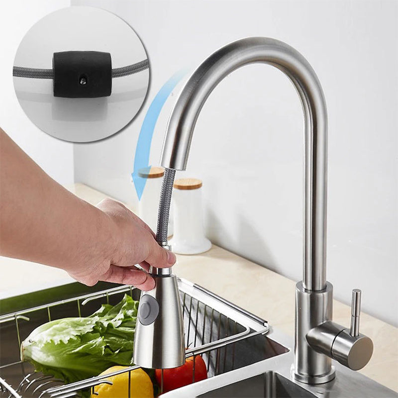 Modern 1-Handle Faucet Stainless Steel Pull down Standard Kitchen Faucet Clearhalo 'Home Improvement' 'home_improvement' 'home_improvement_kitchen_faucets' 'Kitchen Faucets' 'Kitchen Remodel & Kitchen Fixtures' 'Kitchen Sinks & Faucet Components' 'kitchen_faucets' 6380959
