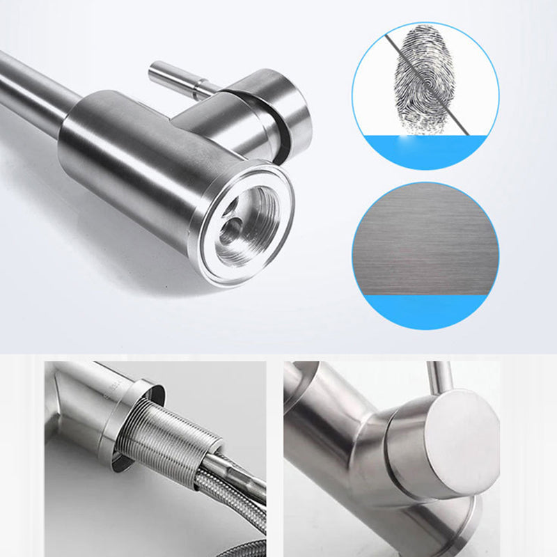 Modern 1-Handle Faucet Stainless Steel Pull down Standard Kitchen Faucet Clearhalo 'Home Improvement' 'home_improvement' 'home_improvement_kitchen_faucets' 'Kitchen Faucets' 'Kitchen Remodel & Kitchen Fixtures' 'Kitchen Sinks & Faucet Components' 'kitchen_faucets' 6380960