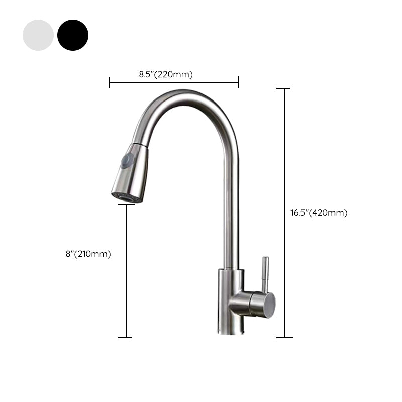 Modern 1-Handle Faucet Stainless Steel Pull down Standard Kitchen Faucet Clearhalo 'Home Improvement' 'home_improvement' 'home_improvement_kitchen_faucets' 'Kitchen Faucets' 'Kitchen Remodel & Kitchen Fixtures' 'Kitchen Sinks & Faucet Components' 'kitchen_faucets' 6380965
