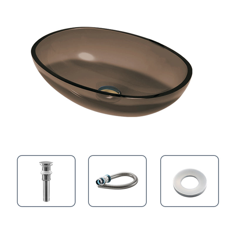 Modern Vessel Sink Oval Glass with Pop-Up Drain and Faucet Vessel Bathroom Sink 19"L x 15"W x 5"H Coffee Sink Clearhalo 'Bathroom Remodel & Bathroom Fixtures' 'Bathroom Sinks & Faucet Components' 'Bathroom Sinks' 'bathroom_sink' 'Home Improvement' 'home_improvement' 'home_improvement_bathroom_sink' 6380992