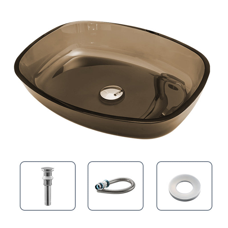 Modern Vessel Sink Oval Glass with Pop-Up Drain and Faucet Vessel Bathroom Sink 21"L x 16"W x 4"H Coffee Sink Clearhalo 'Bathroom Remodel & Bathroom Fixtures' 'Bathroom Sinks & Faucet Components' 'Bathroom Sinks' 'bathroom_sink' 'Home Improvement' 'home_improvement' 'home_improvement_bathroom_sink' 6380997