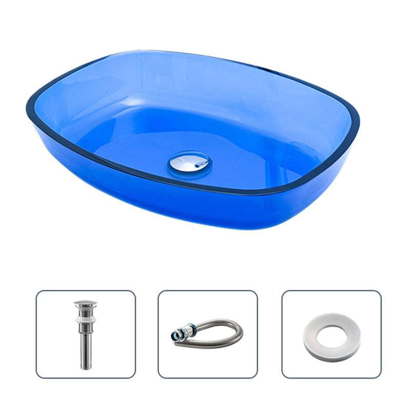 Modern Vessel Sink Oval Glass with Pop-Up Drain and Faucet Vessel Bathroom Sink 21"L x 16"W x 4"H Blue Sink Clearhalo 'Bathroom Remodel & Bathroom Fixtures' 'Bathroom Sinks & Faucet Components' 'Bathroom Sinks' 'bathroom_sink' 'Home Improvement' 'home_improvement' 'home_improvement_bathroom_sink' 6380999