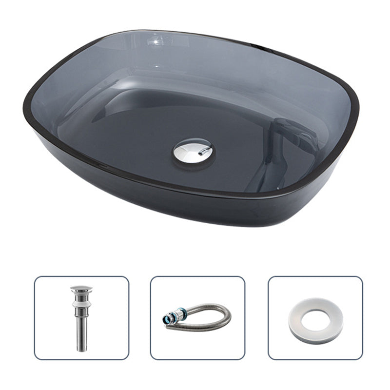 Modern Vessel Sink Oval Glass with Pop-Up Drain and Faucet Vessel Bathroom Sink 21"L x 16"W x 4"H Grey Sink Clearhalo 'Bathroom Remodel & Bathroom Fixtures' 'Bathroom Sinks & Faucet Components' 'Bathroom Sinks' 'bathroom_sink' 'Home Improvement' 'home_improvement' 'home_improvement_bathroom_sink' 6381001