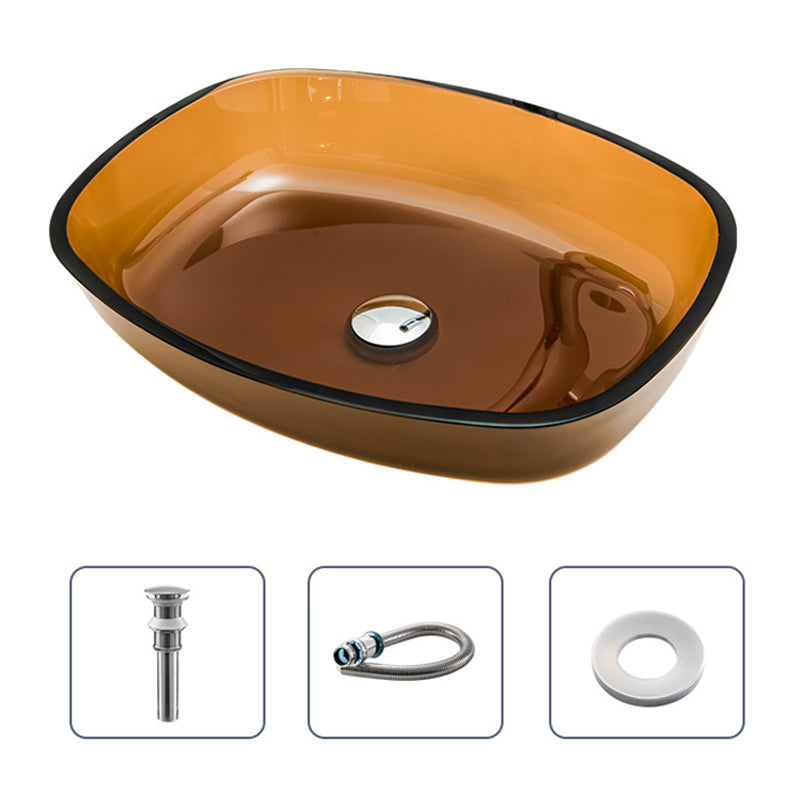 Modern Vessel Sink Oval Glass with Pop-Up Drain and Faucet Vessel Bathroom Sink 21"L x 16"W x 4"H Brown Sink Clearhalo 'Bathroom Remodel & Bathroom Fixtures' 'Bathroom Sinks & Faucet Components' 'Bathroom Sinks' 'bathroom_sink' 'Home Improvement' 'home_improvement' 'home_improvement_bathroom_sink' 6381004