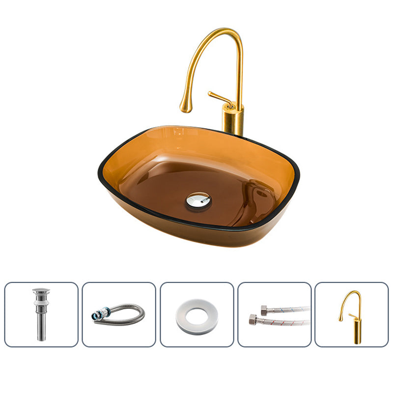 Modern Vessel Sink Oval Glass with Pop-Up Drain and Faucet Vessel Bathroom Sink 21"L x 16"W x 4"H Brown Sink with Faucet Clearhalo 'Bathroom Remodel & Bathroom Fixtures' 'Bathroom Sinks & Faucet Components' 'Bathroom Sinks' 'bathroom_sink' 'Home Improvement' 'home_improvement' 'home_improvement_bathroom_sink' 6381009