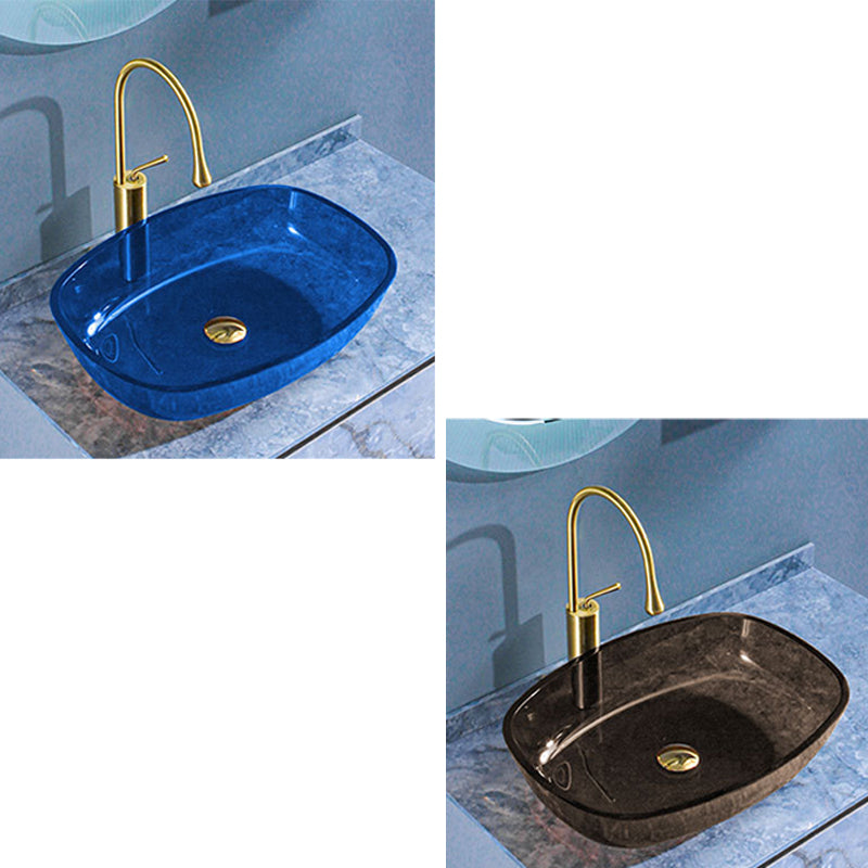 Modern Vessel Sink Oval Glass with Pop-Up Drain and Faucet Vessel Bathroom Sink Clearhalo 'Bathroom Remodel & Bathroom Fixtures' 'Bathroom Sinks & Faucet Components' 'Bathroom Sinks' 'bathroom_sink' 'Home Improvement' 'home_improvement' 'home_improvement_bathroom_sink' 6381010