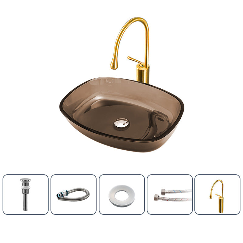 Modern Vessel Sink Oval Glass with Pop-Up Drain and Faucet Vessel Bathroom Sink 21"L x 16"W x 4"H Coffee Sink with Faucet Clearhalo 'Bathroom Remodel & Bathroom Fixtures' 'Bathroom Sinks & Faucet Components' 'Bathroom Sinks' 'bathroom_sink' 'Home Improvement' 'home_improvement' 'home_improvement_bathroom_sink' 6381012