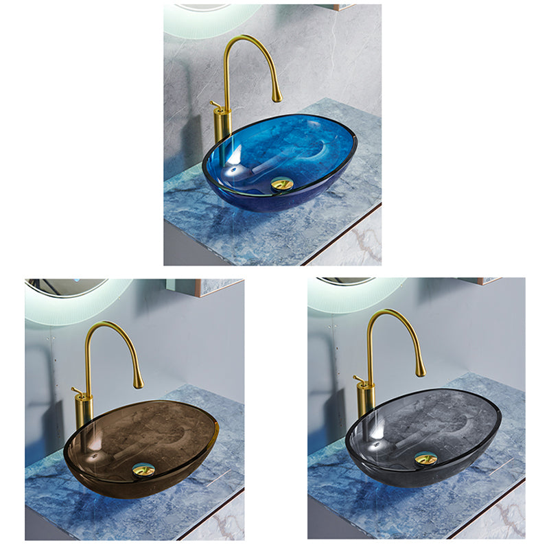 Modern Vessel Sink Oval Glass with Pop-Up Drain and Faucet Vessel Bathroom Sink Clearhalo 'Bathroom Remodel & Bathroom Fixtures' 'Bathroom Sinks & Faucet Components' 'Bathroom Sinks' 'bathroom_sink' 'Home Improvement' 'home_improvement' 'home_improvement_bathroom_sink' 6381016