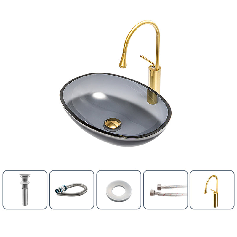Modern Vessel Sink Oval Glass with Pop-Up Drain and Faucet Vessel Bathroom Sink 19"L x 15"W x 5"H Grey Sink with Faucet Clearhalo 'Bathroom Remodel & Bathroom Fixtures' 'Bathroom Sinks & Faucet Components' 'Bathroom Sinks' 'bathroom_sink' 'Home Improvement' 'home_improvement' 'home_improvement_bathroom_sink' 6381017