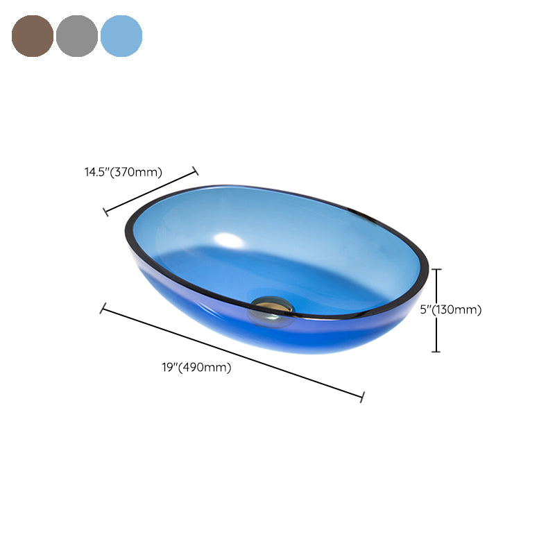 Modern Vessel Sink Oval Glass with Pop-Up Drain and Faucet Vessel Bathroom Sink Clearhalo 'Bathroom Remodel & Bathroom Fixtures' 'Bathroom Sinks & Faucet Components' 'Bathroom Sinks' 'bathroom_sink' 'Home Improvement' 'home_improvement' 'home_improvement_bathroom_sink' 6381018