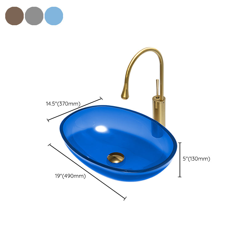 Modern Vessel Sink Oval Glass with Pop-Up Drain and Faucet Vessel Bathroom Sink Clearhalo 'Bathroom Remodel & Bathroom Fixtures' 'Bathroom Sinks & Faucet Components' 'Bathroom Sinks' 'bathroom_sink' 'Home Improvement' 'home_improvement' 'home_improvement_bathroom_sink' 6381020