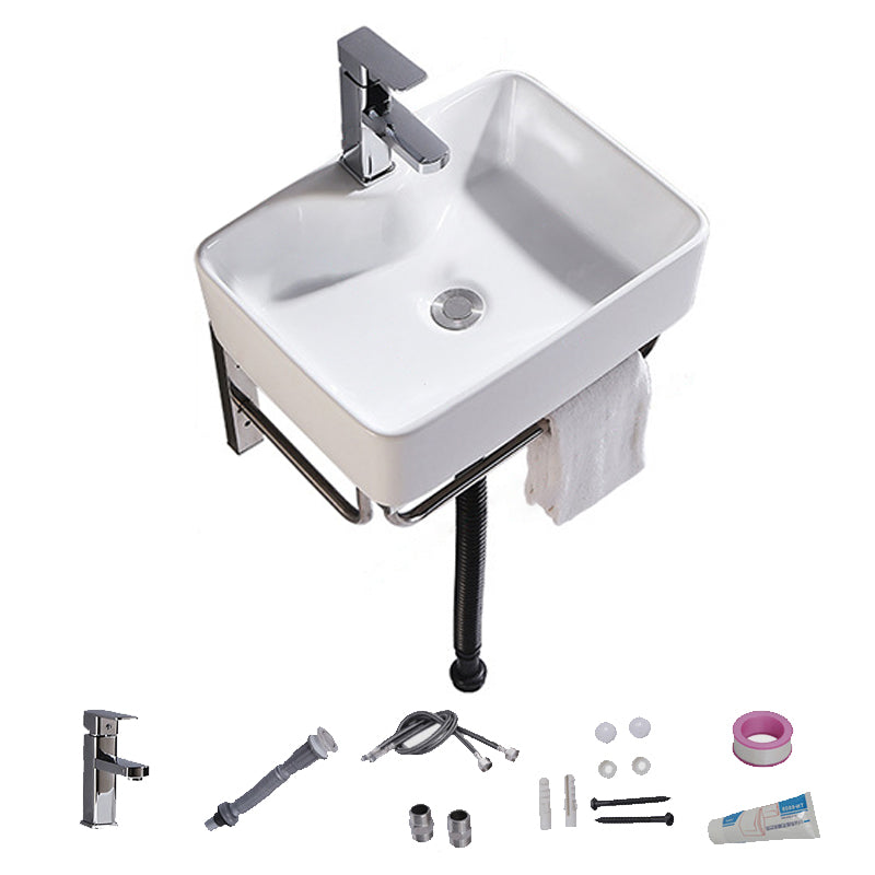 Modern Wall Mount Bathroom Sink Porcelain with Pop-Up Drain and Faucet Vessel Sink 19"L x 15"W x 9"H Silver Sink with Faucet Clearhalo 'Bathroom Remodel & Bathroom Fixtures' 'Bathroom Sinks & Faucet Components' 'Bathroom Sinks' 'bathroom_sink' 'Home Improvement' 'home_improvement' 'home_improvement_bathroom_sink' 6381026
