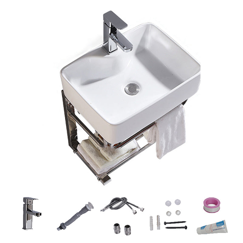 Modern Wall Mount Bathroom Sink Porcelain with Pop-Up Drain and Faucet Vessel Sink 19"L x 15"W x 16"H Silver Sink with Faucet Clearhalo 'Bathroom Remodel & Bathroom Fixtures' 'Bathroom Sinks & Faucet Components' 'Bathroom Sinks' 'bathroom_sink' 'Home Improvement' 'home_improvement' 'home_improvement_bathroom_sink' 6381029