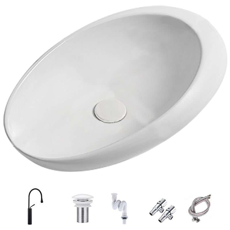 Modern Vessel Bathroom Sink Oval Porcelain with Pop-Up Drain Wash Stand White Gooseneck Faucet Clearhalo 'Bathroom Remodel & Bathroom Fixtures' 'Bathroom Sinks & Faucet Components' 'Bathroom Sinks' 'bathroom_sink' 'Home Improvement' 'home_improvement' 'home_improvement_bathroom_sink' 6381092