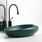 Modern Vessel Bathroom Sink Oval Porcelain with Pop-Up Drain Wash Stand 22.8"L x 14.6"W x 5.1"H Green Gooseneck Faucet Clearhalo 'Bathroom Remodel & Bathroom Fixtures' 'Bathroom Sinks & Faucet Components' 'Bathroom Sinks' 'bathroom_sink' 'Home Improvement' 'home_improvement' 'home_improvement_bathroom_sink' 6381095