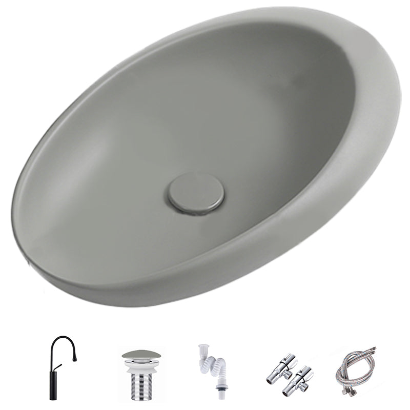Modern Vessel Bathroom Sink Oval Porcelain with Pop-Up Drain Wash Stand 18.5"L x 11.4"W x 5.1"H Grey Gooseneck Faucet Clearhalo 'Bathroom Remodel & Bathroom Fixtures' 'Bathroom Sinks & Faucet Components' 'Bathroom Sinks' 'bathroom_sink' 'Home Improvement' 'home_improvement' 'home_improvement_bathroom_sink' 6381099