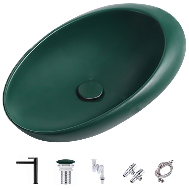 Modern Vessel Bathroom Sink Oval Porcelain with Pop-Up Drain Wash Stand Green Swivel Spout Clearhalo 'Bathroom Remodel & Bathroom Fixtures' 'Bathroom Sinks & Faucet Components' 'Bathroom Sinks' 'bathroom_sink' 'Home Improvement' 'home_improvement' 'home_improvement_bathroom_sink' 6381103