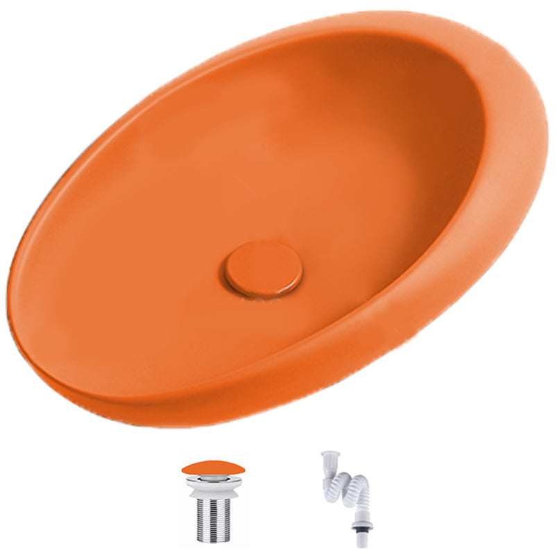 Modern Vessel Bathroom Sink Oval Porcelain with Pop-Up Drain Wash Stand Orange None Clearhalo 'Bathroom Remodel & Bathroom Fixtures' 'Bathroom Sinks & Faucet Components' 'Bathroom Sinks' 'bathroom_sink' 'Home Improvement' 'home_improvement' 'home_improvement_bathroom_sink' 6381109