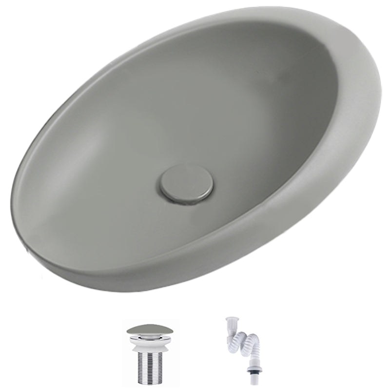 Modern Vessel Bathroom Sink Oval Porcelain with Pop-Up Drain Wash Stand Grey None Clearhalo 'Bathroom Remodel & Bathroom Fixtures' 'Bathroom Sinks & Faucet Components' 'Bathroom Sinks' 'bathroom_sink' 'Home Improvement' 'home_improvement' 'home_improvement_bathroom_sink' 6381111