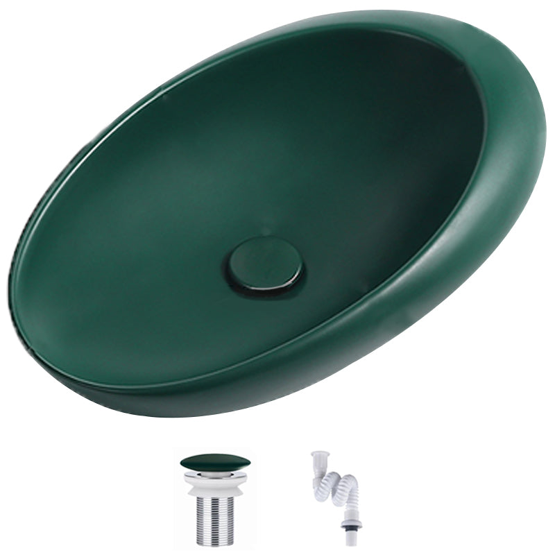 Modern Vessel Bathroom Sink Oval Porcelain with Pop-Up Drain Wash Stand Green None Clearhalo 'Bathroom Remodel & Bathroom Fixtures' 'Bathroom Sinks & Faucet Components' 'Bathroom Sinks' 'bathroom_sink' 'Home Improvement' 'home_improvement' 'home_improvement_bathroom_sink' 6381113
