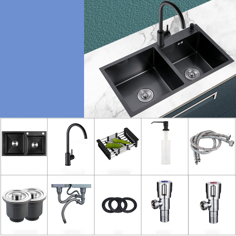 Modern Style Kitchen Sink Stainless Steel Rectangle 2 Holes Kitchen Sink Sink with Faucet Round Faucet Clearhalo 'Home Improvement' 'home_improvement' 'home_improvement_kitchen_sinks' 'Kitchen Remodel & Kitchen Fixtures' 'Kitchen Sinks & Faucet Components' 'Kitchen Sinks' 'kitchen_sinks' 6381122