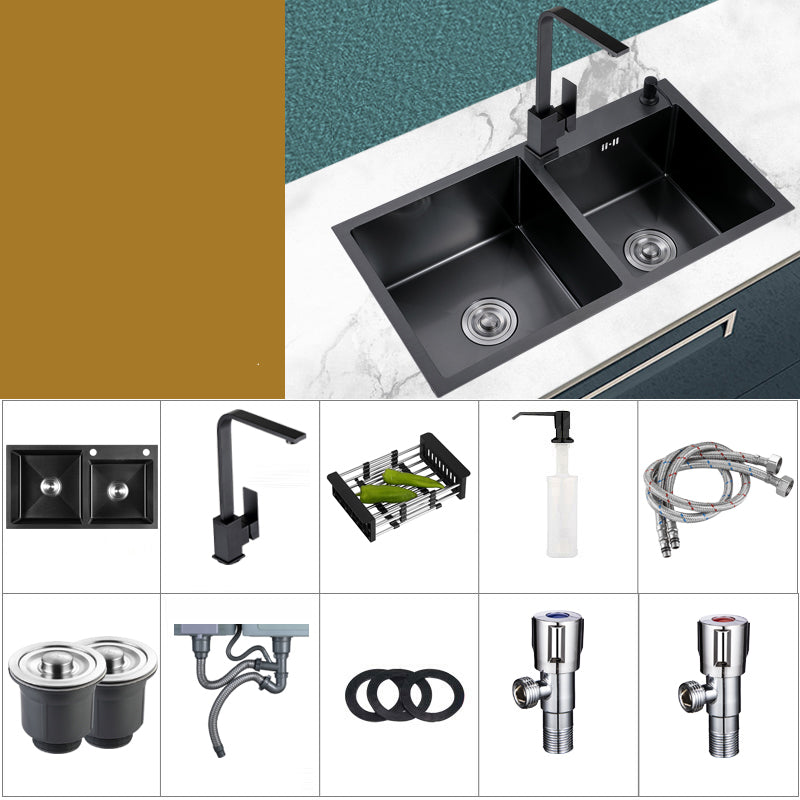 Modern Style Kitchen Sink Stainless Steel Rectangle 2 Holes Kitchen Sink Sink with Faucet Square Faucet Clearhalo 'Home Improvement' 'home_improvement' 'home_improvement_kitchen_sinks' 'Kitchen Remodel & Kitchen Fixtures' 'Kitchen Sinks & Faucet Components' 'Kitchen Sinks' 'kitchen_sinks' 6381126