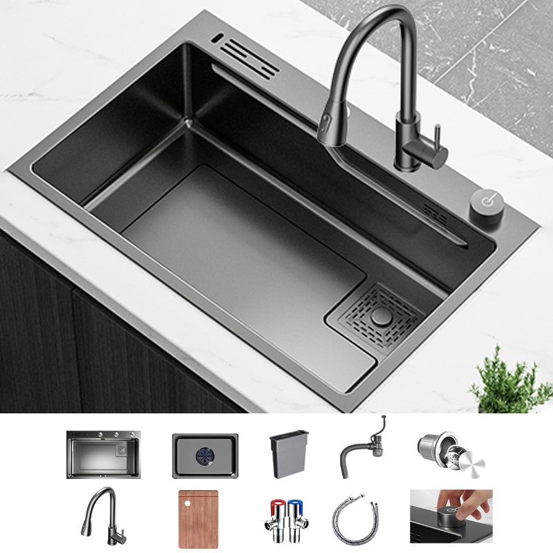Contemporary Style Kitchen Sink Set Stainless Steel Corrosion Resistant Kitchen Sink Set Sink with Faucet Pull Out Faucet Clearhalo 'Home Improvement' 'home_improvement' 'home_improvement_kitchen_sinks' 'Kitchen Remodel & Kitchen Fixtures' 'Kitchen Sinks & Faucet Components' 'Kitchen Sinks' 'kitchen_sinks' 6381159