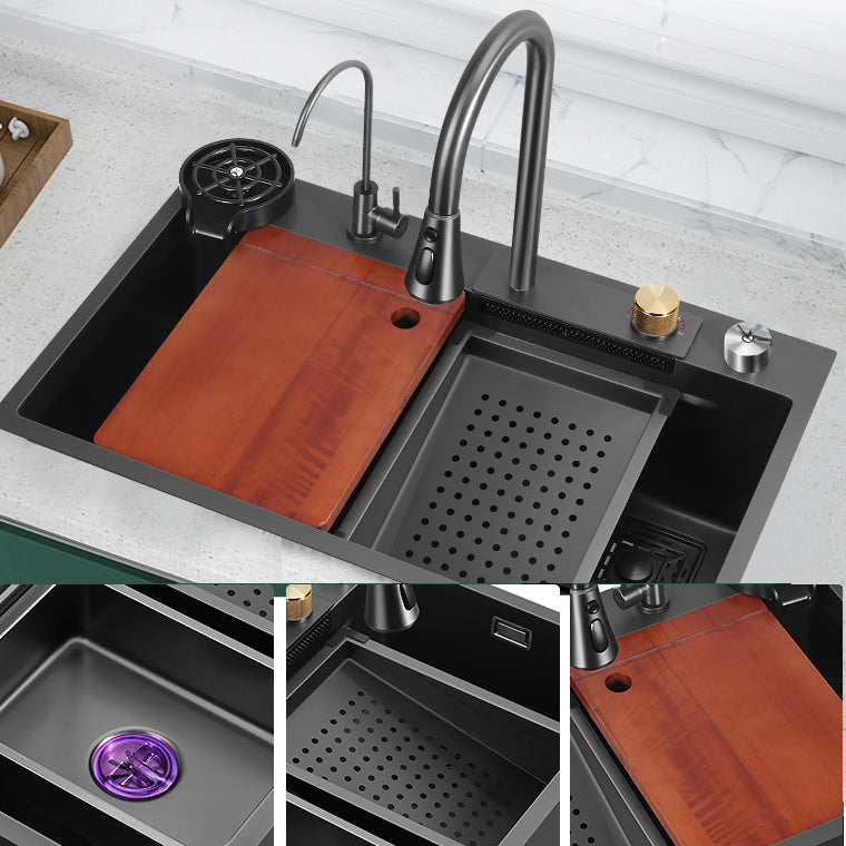 Modern Workstation Ledge Stainless Steel with Accessories and Basket Strainer Bar Sink Clearhalo 'Home Improvement' 'home_improvement' 'home_improvement_kitchen_sinks' 'Kitchen Remodel & Kitchen Fixtures' 'Kitchen Sinks & Faucet Components' 'Kitchen Sinks' 'kitchen_sinks' 6381191