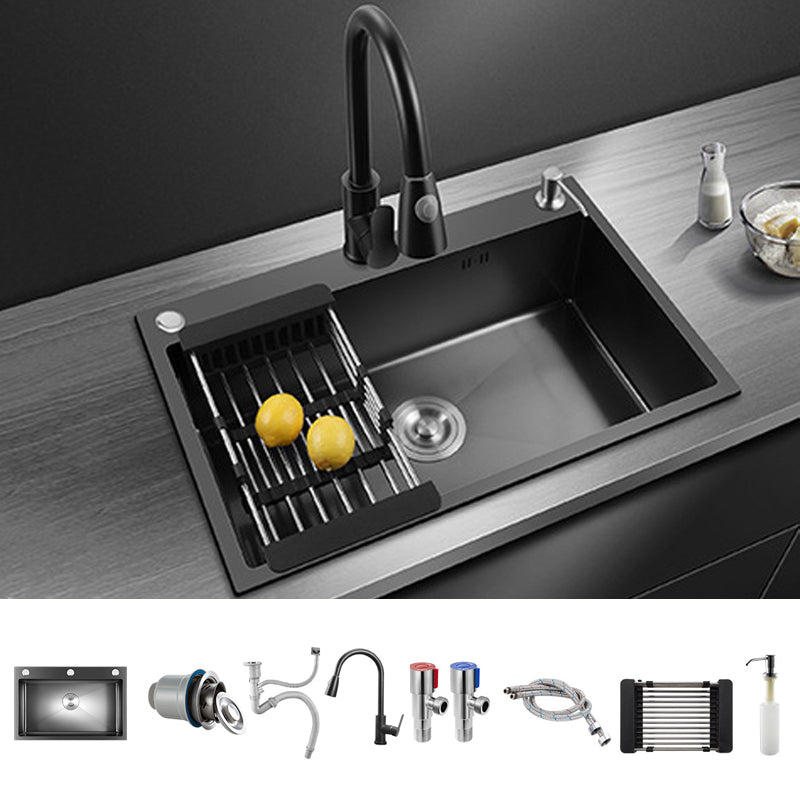 Modern Kitchen Sink Stainless Steel with Grid and Strainer Top-Mount Workstation Ledge Sink with Faucet Pull Out Faucet Clearhalo 'Home Improvement' 'home_improvement' 'home_improvement_kitchen_sinks' 'Kitchen Remodel & Kitchen Fixtures' 'Kitchen Sinks & Faucet Components' 'Kitchen Sinks' 'kitchen_sinks' 6381203