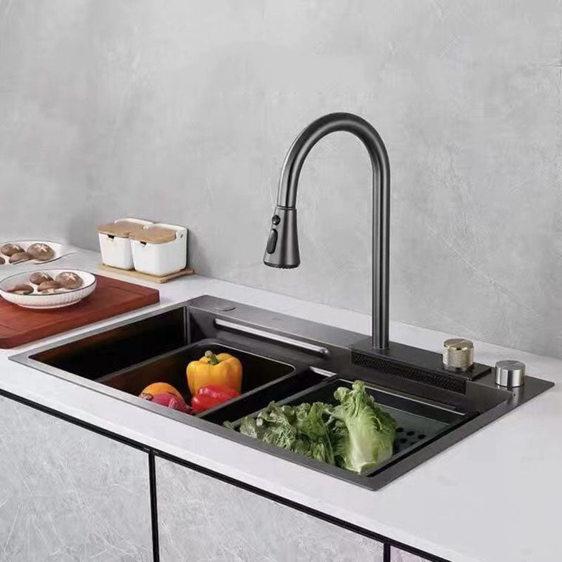 Modern Kitchen Sink Stainless Steel with Accessories and Faucet Bar Prep Sink Clearhalo 'Home Improvement' 'home_improvement' 'home_improvement_kitchen_sinks' 'Kitchen Remodel & Kitchen Fixtures' 'Kitchen Sinks & Faucet Components' 'Kitchen Sinks' 'kitchen_sinks' 6381226