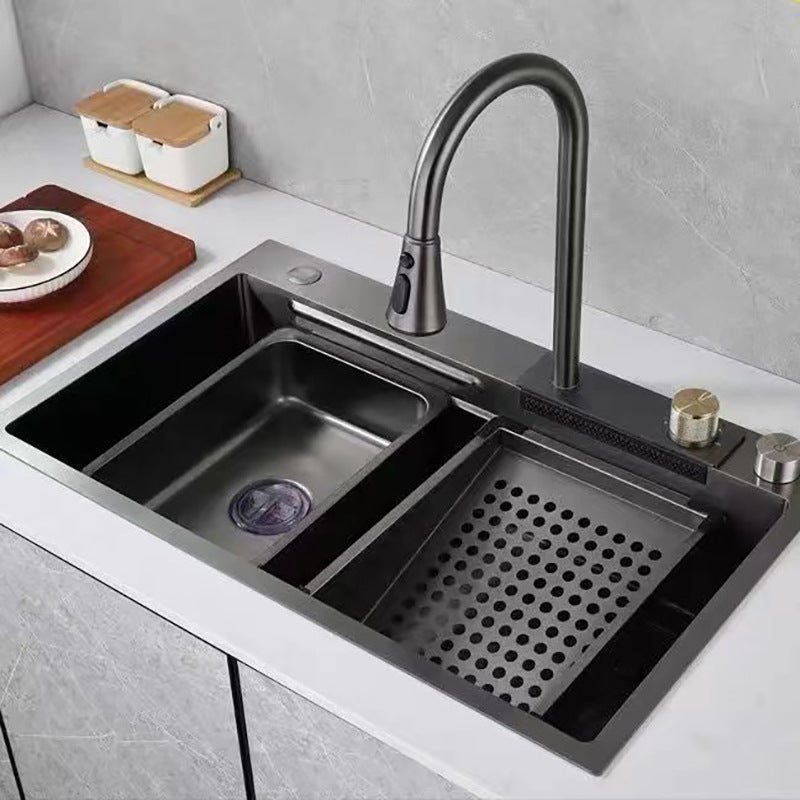 Modern Kitchen Sink Stainless Steel with Accessories and Faucet Bar Prep Sink Clearhalo 'Home Improvement' 'home_improvement' 'home_improvement_kitchen_sinks' 'Kitchen Remodel & Kitchen Fixtures' 'Kitchen Sinks & Faucet Components' 'Kitchen Sinks' 'kitchen_sinks' 6381228