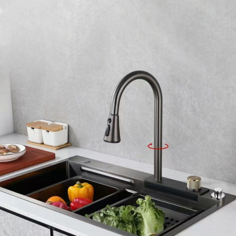 Modern Kitchen Sink Stainless Steel with Accessories and Faucet Bar Prep Sink Clearhalo 'Home Improvement' 'home_improvement' 'home_improvement_kitchen_sinks' 'Kitchen Remodel & Kitchen Fixtures' 'Kitchen Sinks & Faucet Components' 'Kitchen Sinks' 'kitchen_sinks' 6381251