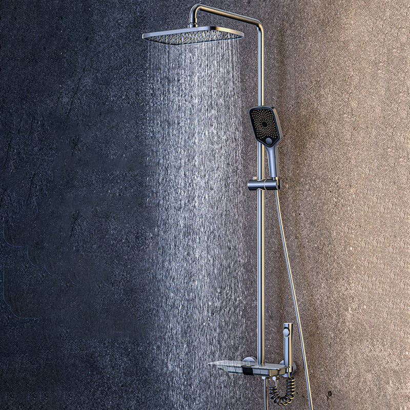 Brass Wall Mounted Shower Combo Rain Shower Set with Slide Bar Included Clearhalo 'Bathroom Remodel & Bathroom Fixtures' 'Home Improvement' 'home_improvement' 'home_improvement_shower_faucets' 'Shower Faucets & Systems' 'shower_faucets' 'Showers & Bathtubs Plumbing' 'Showers & Bathtubs' 6381255
