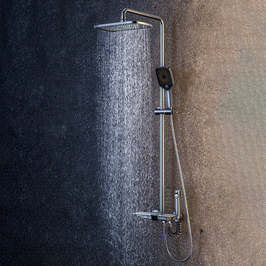 Brass Wall Mounted Shower Combo Rain Shower Set with Slide Bar Included Clearhalo 'Bathroom Remodel & Bathroom Fixtures' 'Home Improvement' 'home_improvement' 'home_improvement_shower_faucets' 'Shower Faucets & Systems' 'shower_faucets' 'Showers & Bathtubs Plumbing' 'Showers & Bathtubs' 6381260