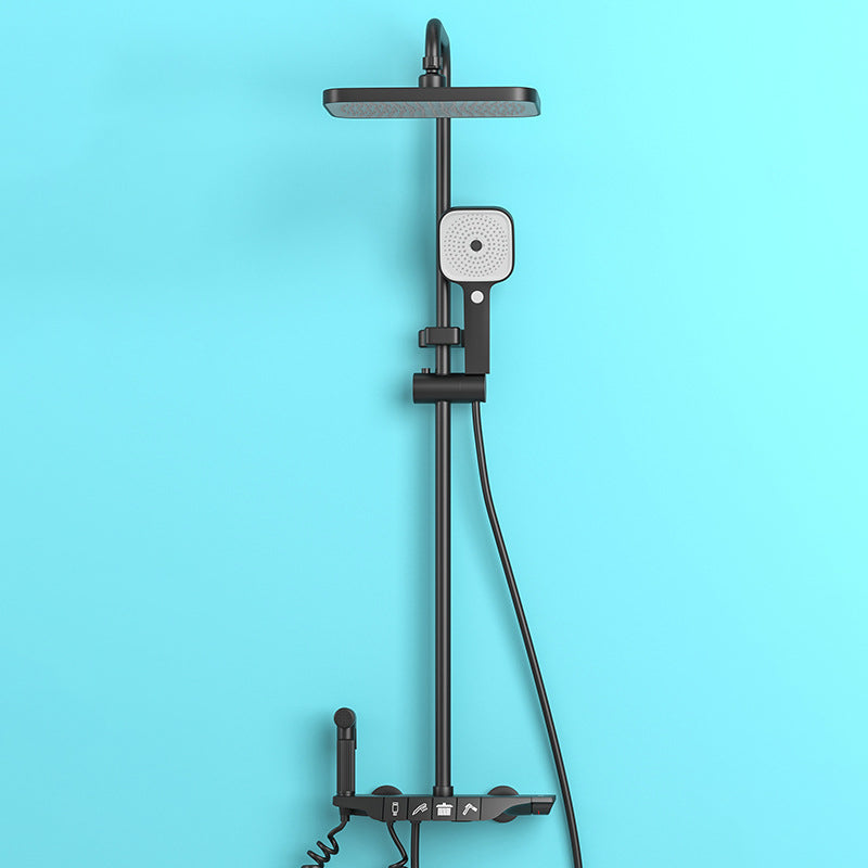 Modern Shower System Wall Mounted Spot Resist Rectangle Shower System with Hand Shower Black Thermostatic Clearhalo 'Bathroom Remodel & Bathroom Fixtures' 'Home Improvement' 'home_improvement' 'home_improvement_shower_faucets' 'Shower Faucets & Systems' 'shower_faucets' 'Showers & Bathtubs Plumbing' 'Showers & Bathtubs' 6381278