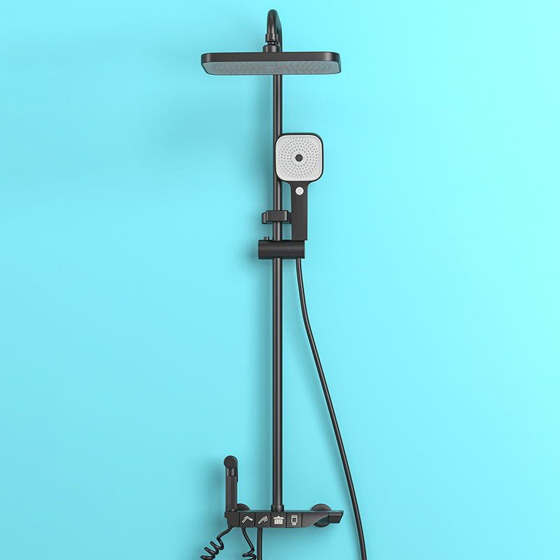 Modern Shower System Wall Mounted Spot Resist Rectangle Shower System with Hand Shower Black Temperature Control Clearhalo 'Bathroom Remodel & Bathroom Fixtures' 'Home Improvement' 'home_improvement' 'home_improvement_shower_faucets' 'Shower Faucets & Systems' 'shower_faucets' 'Showers & Bathtubs Plumbing' 'Showers & Bathtubs' 6381283