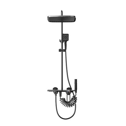 Modern Shower System Rectangle Handle Knob Wall Mounted Copper Shower System Black Digital Display Not Included Clearhalo 'Bathroom Remodel & Bathroom Fixtures' 'Home Improvement' 'home_improvement' 'home_improvement_shower_faucets' 'Shower Faucets & Systems' 'shower_faucets' 'Showers & Bathtubs Plumbing' 'Showers & Bathtubs' 6381303