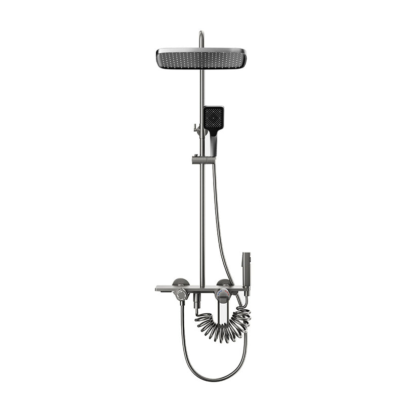 Modern Shower System Rectangle Handle Knob Wall Mounted Copper Shower System Gun Grey Digital Display Not Included Clearhalo 'Bathroom Remodel & Bathroom Fixtures' 'Home Improvement' 'home_improvement' 'home_improvement_shower_faucets' 'Shower Faucets & Systems' 'shower_faucets' 'Showers & Bathtubs Plumbing' 'Showers & Bathtubs' 6381310