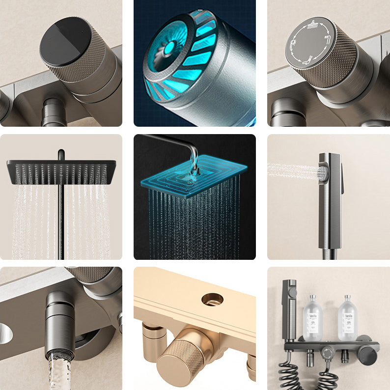 Modern Shower System Rectangle Handle Knob Wall Mounted Copper Shower System Clearhalo 'Bathroom Remodel & Bathroom Fixtures' 'Home Improvement' 'home_improvement' 'home_improvement_shower_faucets' 'Shower Faucets & Systems' 'shower_faucets' 'Showers & Bathtubs Plumbing' 'Showers & Bathtubs' 6381312