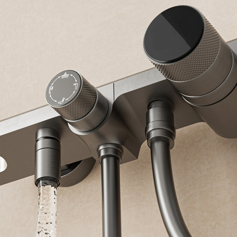 Modern Shower System Rectangle Handle Knob Wall Mounted Copper Shower System Clearhalo 'Bathroom Remodel & Bathroom Fixtures' 'Home Improvement' 'home_improvement' 'home_improvement_shower_faucets' 'Shower Faucets & Systems' 'shower_faucets' 'Showers & Bathtubs Plumbing' 'Showers & Bathtubs' 6381322