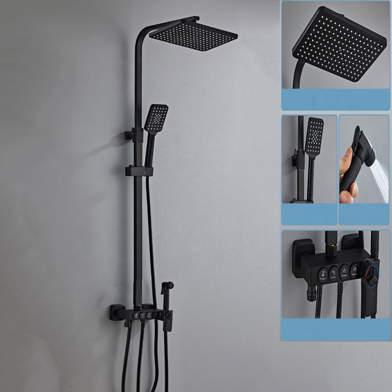 Contemporary Shower System Handheld Shower Head Slide Bar Wall Mounted Shower Set Black 4 Thermostatic Clearhalo 'Bathroom Remodel & Bathroom Fixtures' 'Home Improvement' 'home_improvement' 'home_improvement_shower_faucets' 'Shower Faucets & Systems' 'shower_faucets' 'Showers & Bathtubs Plumbing' 'Showers & Bathtubs' 6381335